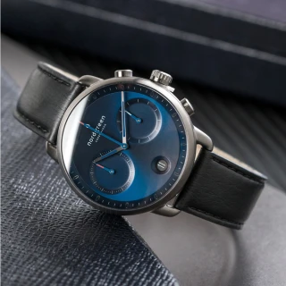 【Nordgreen】ND手錶 先鋒 Pioneer 42mm 深空灰殼×藍面 極夜黑純素皮革錶帶(PI42GMVEBLNA)