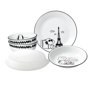 【CorelleBrands 康寧餐具】SNOOPY 雙人分享5件式碗盤組(E08)