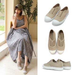 【FUFA Shoes 富發牌】素面懶人鬆緊休閒鞋-奶茶 1A43(女鞋/女懶人鞋/帆布鞋)