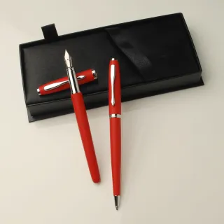 【ZA Zena】個性任意玩色系列 鋼珠筆&鋼筆+原子筆 二筆三用 豪華禮盒 艷紅(畢業禮物)