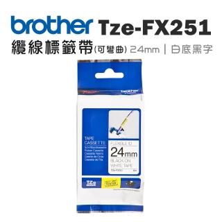 【brother】官方直營 TZe-FX251 可彎曲纜線標籤帶(24mm 白底黑字)