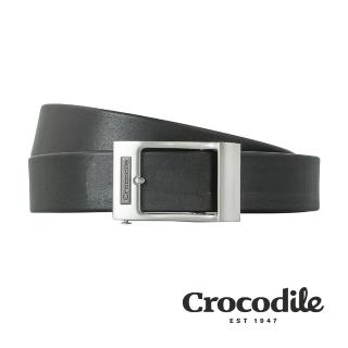 【Crocodile】Crocodile 鱷魚皮件 35mm寬版 真皮自動扣皮帶 0101-25006-01-黑色(義大利進口牛皮)