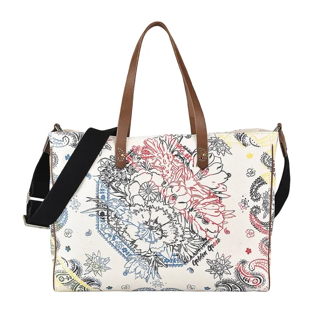【GOLDEN GOOSE】GOLDEN GOOSE California字母LOGO花朵印花設計帆布肩背斜背包托特包(多色)