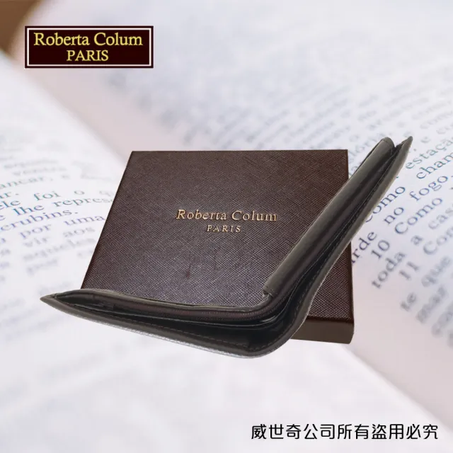 【Roberta Colum】諾貝達 男用皮夾 短夾 專櫃皮夾 進口軟牛皮短夾(24003-1黑色)