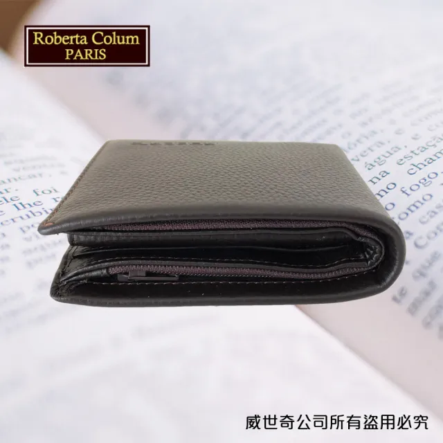 【Roberta Colum】諾貝達 男用皮夾 短夾 專櫃皮夾 進口軟牛皮短夾(24001-1黑色)