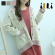 【illi】韓國製造針織長袖毛衣外套 珍珠奶茶點點 彈性羅紋V領口袋Made in Korea