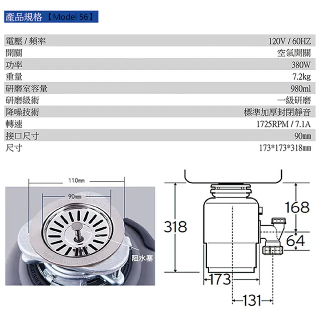 【Insinkerator】美國原裝Insinkerator廚餘處理機Model 56