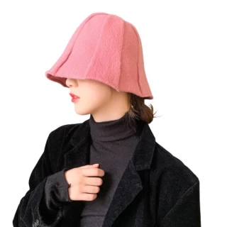 【89 zone】法式時尚保暖喇叭 水桶帽 毛線帽 針織帽 盆帽(粉)
