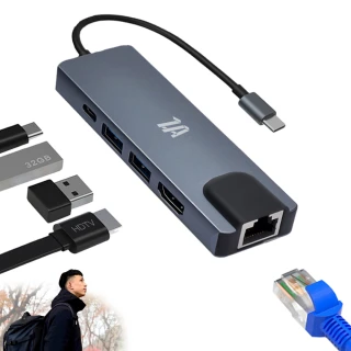 【ZA喆安】5合1 Type C Hub多功能網路卡集線USB轉接器(M1/M2 MacBook/平板 Type-C Hub網卡)