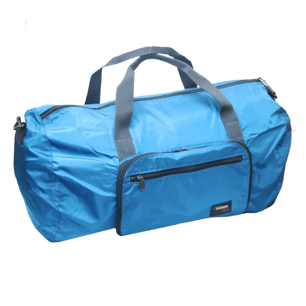 【YESON】商旅輕遊可摺疊式大容量手提斜背旅行袋-藍