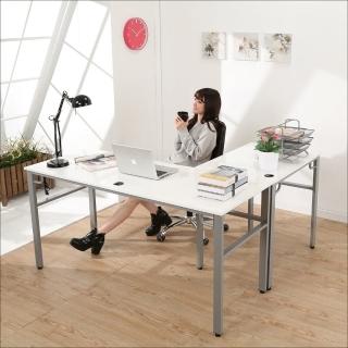 【BuyJM】低甲醛木紋白L型160+80公分附線孔蓋穩重工作桌(電腦桌)