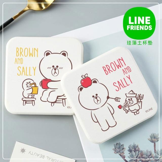 【收納王妃】LINE FRIENDS 熊大莎莉珪藻土杯墊2入組 矽藻土 硅藻土(10x10cm)