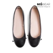 【MISWEAR】女-平底鞋-MISWEAR 真皮蝴蝶結寬版芭蕾鞋-百搭黑