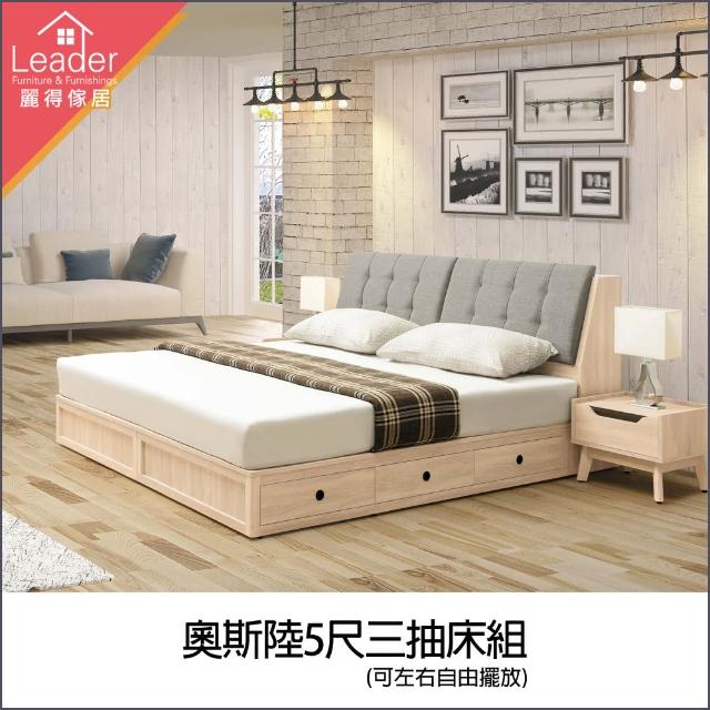 【麗得傢居】奧斯陸5尺三抽床組 床頭箱+床底(抽屜可左右自由擺放)