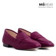【MISWEAR】女-平底鞋-MISWEAR 真皮復古寬版樂福鞋-酒紅色