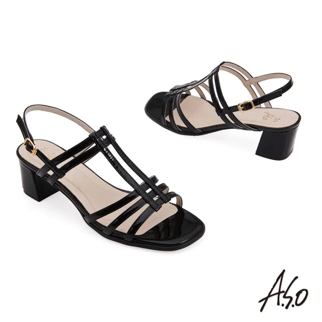 【A.S.O 阿瘦集團】健步美型線條亮眼粗跟涼鞋(黑)