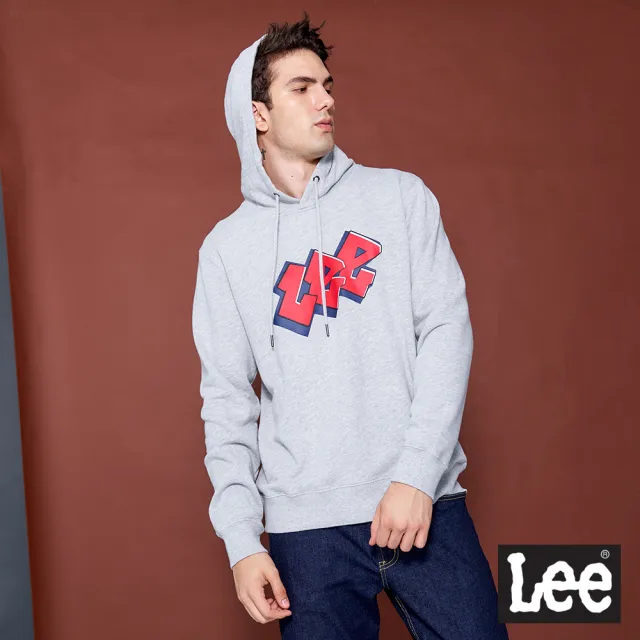 【Lee】男裝 帽T / 立體三色 LOGO 暖冬灰(LL200018G3M)