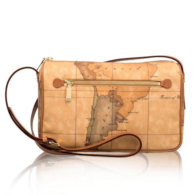 【Alviero Martini】義大利地圖包 橫式拉鍊斜側背包29cm(地圖黃)