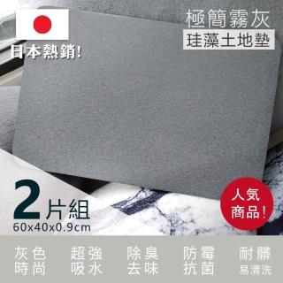 【Made in Taiwan】外銷日本-極簡霧灰珪藻土地墊-2片組(加厚加大 MIT 防黴 灰色 工業風 吸水 珪藻土)