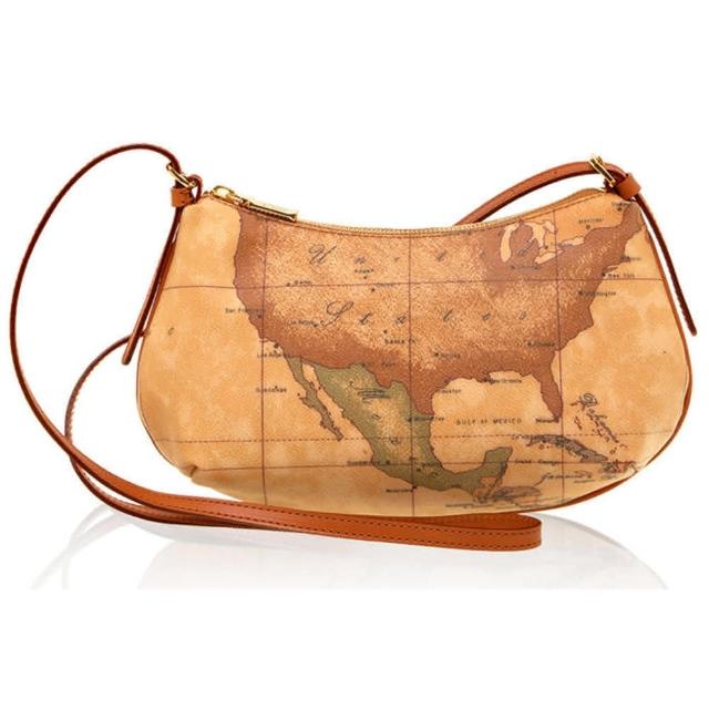 【Alviero Martini】義大利地圖包 拉鍊斜側肩背包(地圖黃)(尾牙 春節 春酒 年貨 情人節)