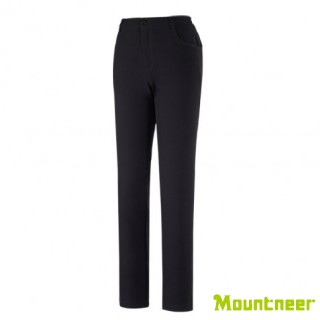 【Mountneer 山林】女 SOFTSHELL窄管保暖長褲-黑色 32S08-01(透氣合身/機能/下著/運動休閒/刷毛長褲)