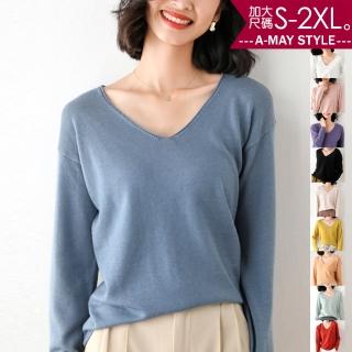 【艾美時尚】中大尺碼女裝 針織衫 粉嫩馬卡色系長袖針織上衣。S-2XL(9色.預購)