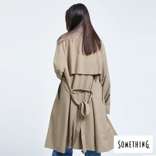 【SOMETHING】女裝 長版風衣外套(咖啡色)