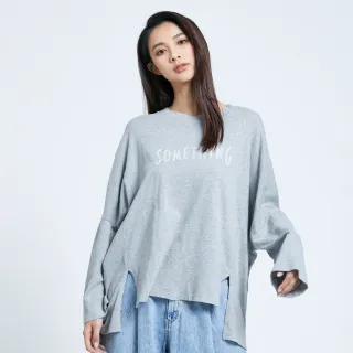【SOMETHING】女裝 寬版條紋LOGO上衣(麻灰色)