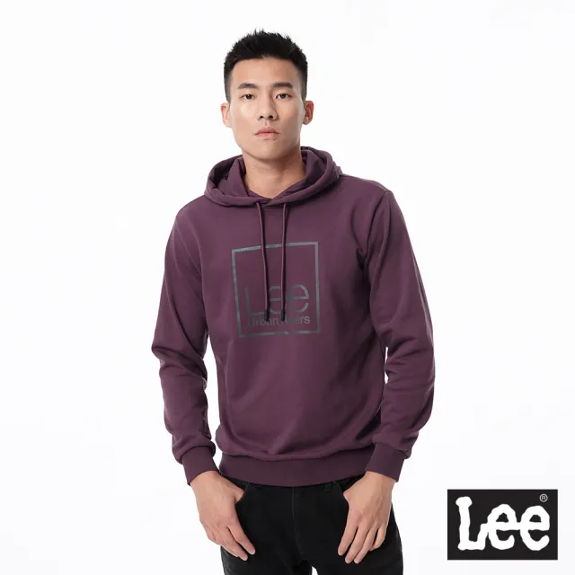 【Lee】男裝 帽T / 方框LOGO 氣質紫 標準版型 / Urban Riders 系列(LL20030381D)
