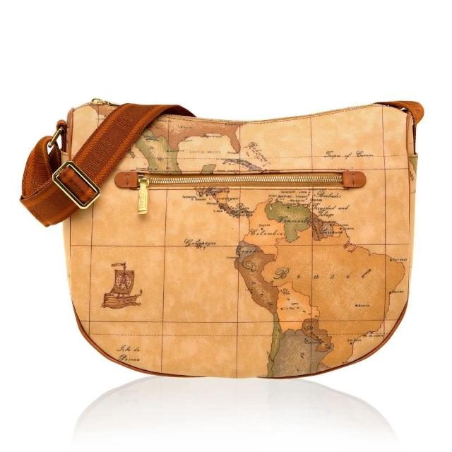 【Alviero Martini】義大利地圖包 拉鍊斜側背包(地圖黃)