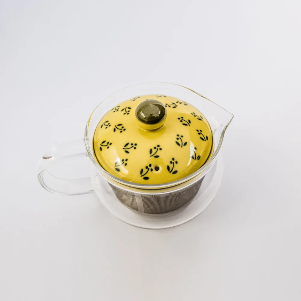 【POITC-C】日本西海小黃花不鏽鋼網耐熱玻璃茶壺(泡茶壺  Class Tea SS pot-375ml PO73587)