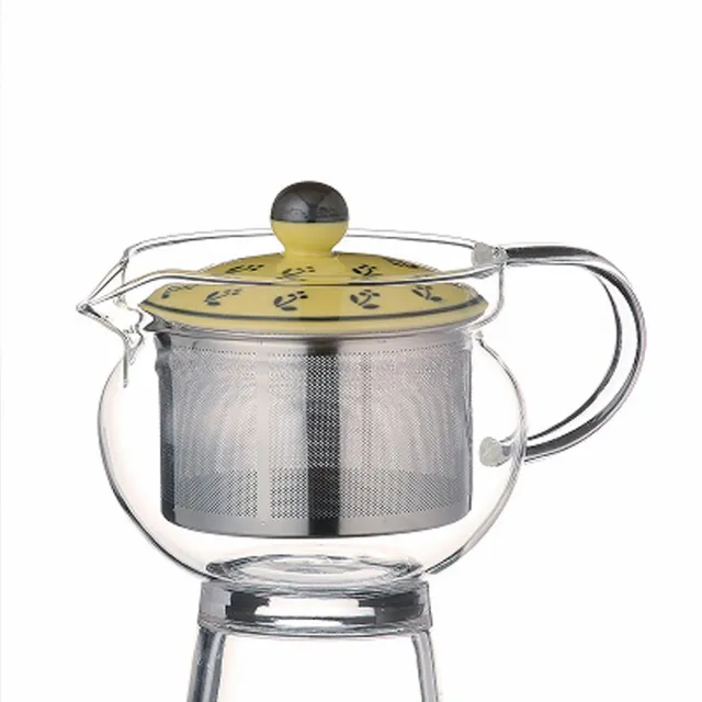 【POITC-C】日本耐熱玻璃茶壺375ml 小黃花圖案(日本茶壺 泡茶壺 沖茶壺)