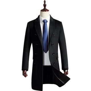 【米蘭精品】現貨+預購 毛呢外套中長版大衣(保暖羊毛翻領簡約單排扣男外套2色73yu17)