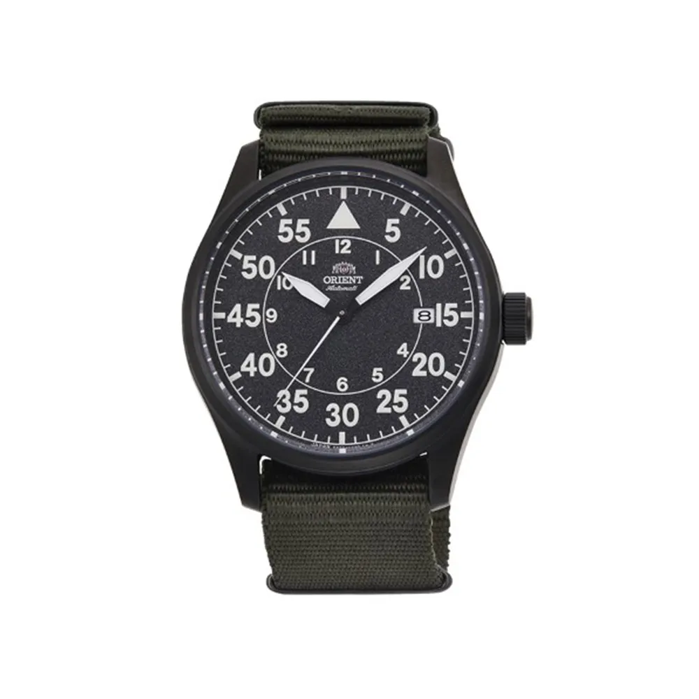 【ORIENT 東方錶】ORIENT 東方錶 WATER RESISTANT 100m系列 飛行機械錶 尼龍錶帶 黑色-42.4mm(RA-AC0H02N)