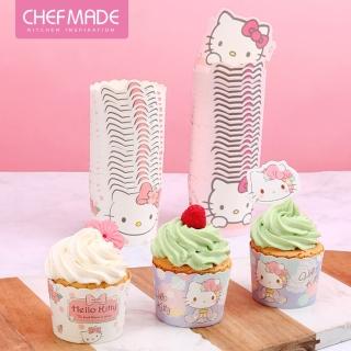 【美國Chefmade】Hello kitty 凱蒂貓造型 升級款 含插卡 烘焙杯子蛋糕紙模 -100入(CM099)
