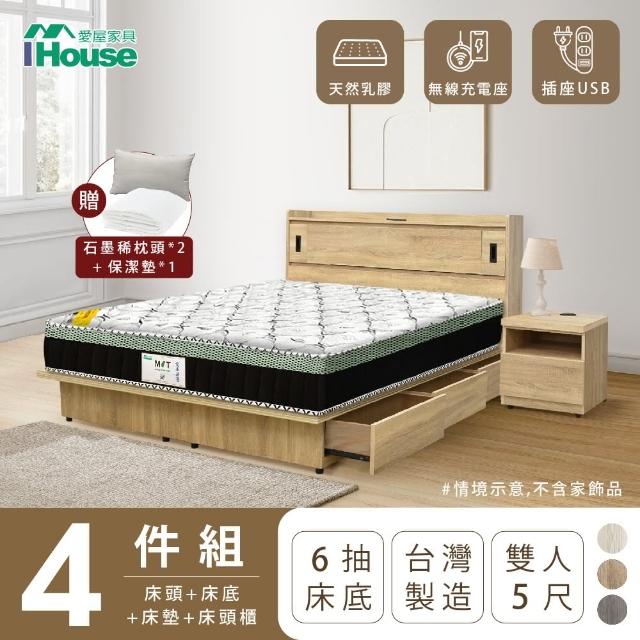 【IHouse】品田 房間4件組 雙人5尺(床頭箱+收納抽屜底+床墊+床頭櫃)