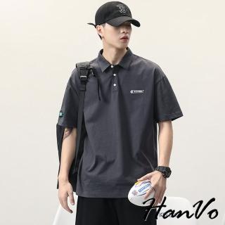 【HanVo】現貨 男款RECOBDS日系POLO短袖上衣(透氣舒適潮流 韓版夏季T恤 男生衣著 B01-1067)