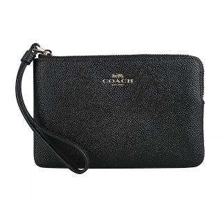 【COACH】CORNER金字LOGO荔枝紋牛皮2卡拉鍊手拿包(黑)
