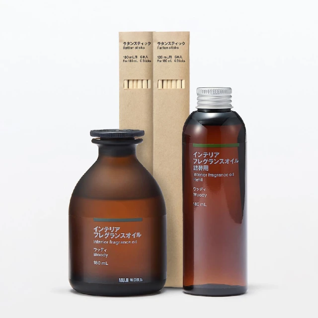 MUJI 無印良品 空間芬香油/180ml.木質*1+補充瓶*1+藤枝*2