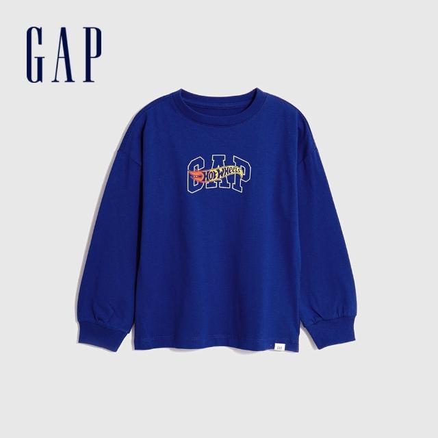 【GAP】男幼童裝 Gap x 風火輪聯名 Logo純棉印花圓領長袖T恤-藍色(774029)