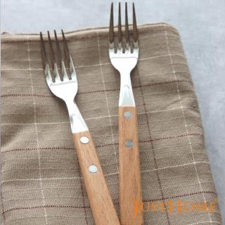 【Just Home】櫸木柄304不鏽鋼餐叉4件組(露營餐具/不鏽鋼餐具/餐叉/叉子)