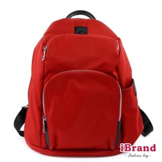 【iBrand】率性時尚後開式防盜尼龍後揹包-M(魅力紅)