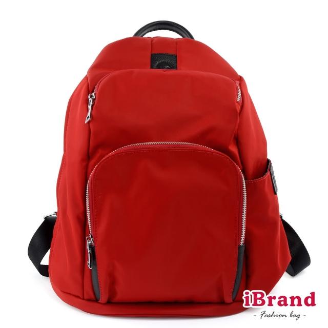 【iBrand】率性時尚後開式防盜尼龍後背包-M(魅力紅)