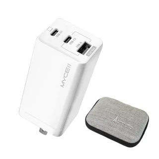 【Mycell】GaN迷你氮化鎵65W快充充電器 台灣版+MyStyle C to Lightning SR耐彎折編織線-銀色 黑色