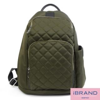 【iBrand】618 率性菱格紋後開式防盜尼龍後揹包-M(軍綠色)