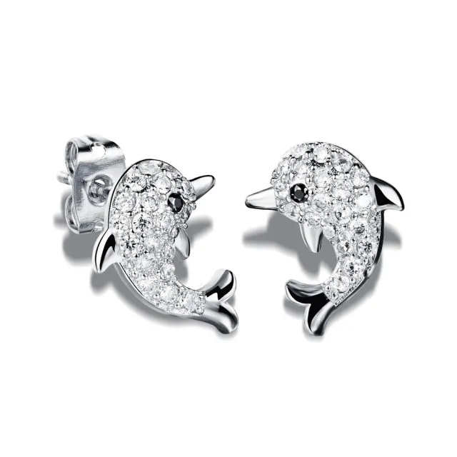 【I.Dear Jewelry】可愛海豚-時尚可愛海洋海豚鑲鑽耳環耳針(2色)