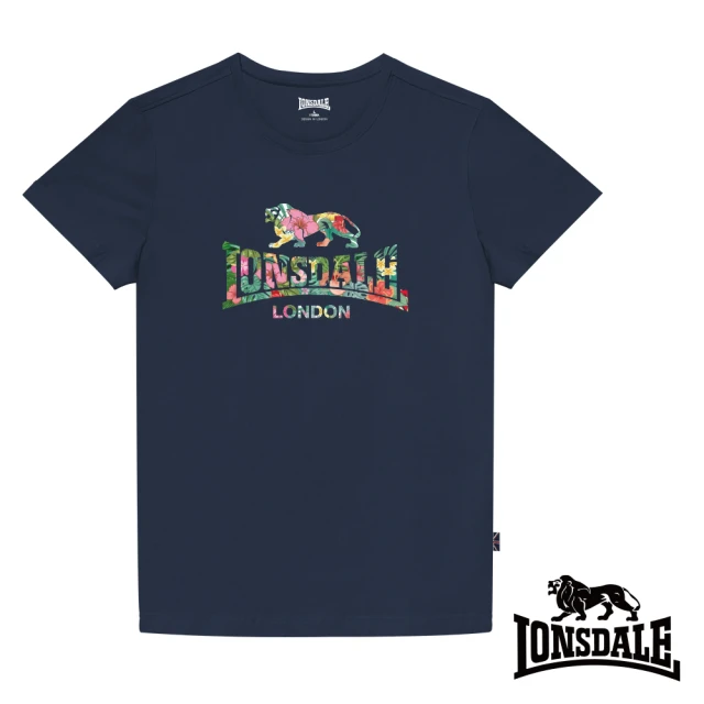 LONSDALE 英國小獅 夏日扶桑花LOGO短袖T恤(深藍LT002)