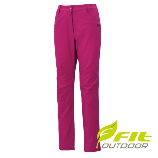 【Fit 維特】女-磨毛彈性時尚保暖長褲-寶石紅 HW2801-A4(休閒下著/休閒褲/冬季長褲/保暖長褲)