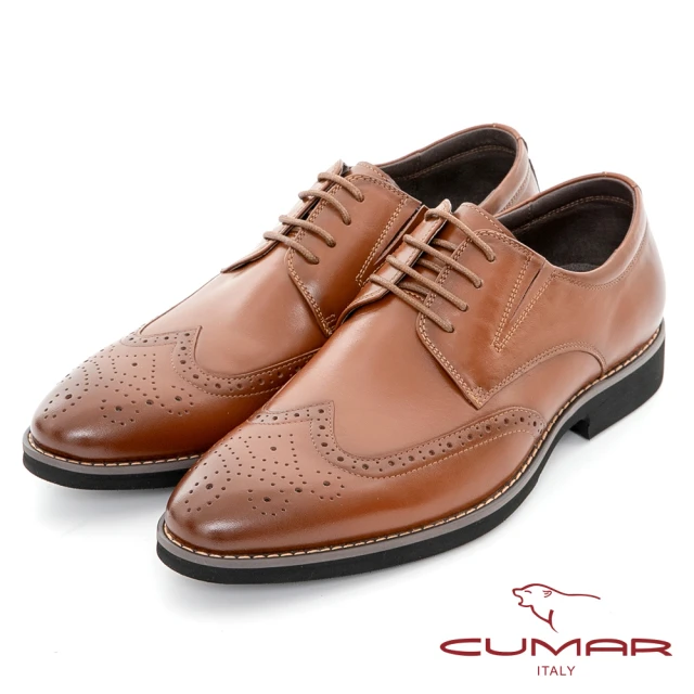 【CUMAR】商務菁英 輕量舒適大底真皮紳士鞋(紅棕色)