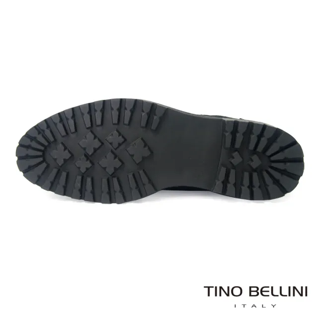 【TINO BELLINI 貝里尼】牛麂皮內裡絨毛綁帶中筒黑靴-男 HM6T0004-1